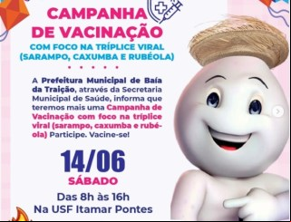 Baía da Traição reforça Campanha de Vacinação contra Sarampo, Caxumba e Rubéola neste sábado
